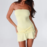 BXOXO Women Y2K Frills Knotted Strapless Mini Dress Coquette Sleeveless Backless Off Shoulder Tube Bodycon Short Dress Party